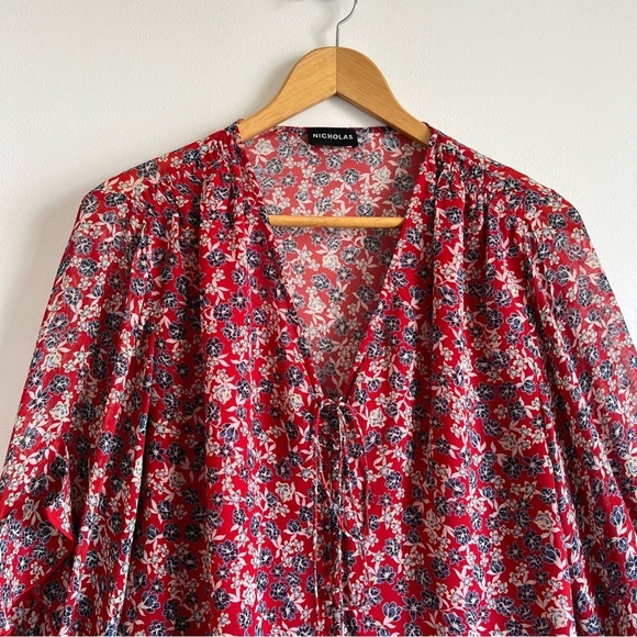 Nicholas Blossom Ruffle Blouse in Red - Picture 7 of 16